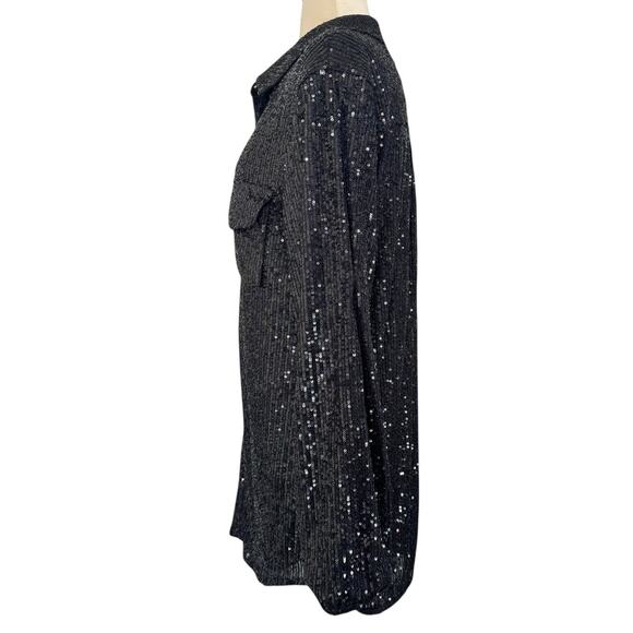 GUESS Sequin Button Up Collared Boyfriend Holiday Oversized Blouse Top Glam Sz M - Picture 7 of 12